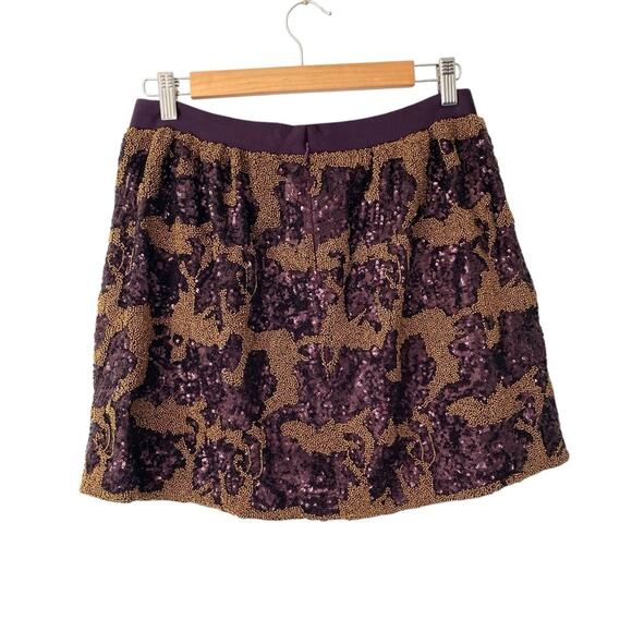 Club Monaco Gold Burgundy Beaded Sequin Mini Skirt size 6 - Picture 4 of 7